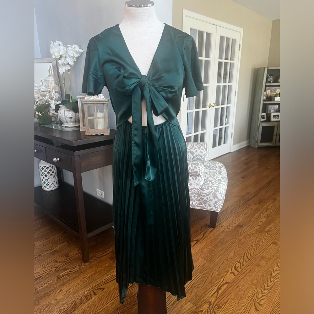 NWT PRETTY GARDEN BEAUTIFUL GREEN MIDI  DRESS S
